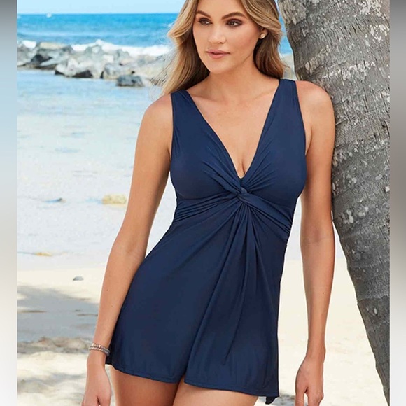 NWOT Miraclesuit Midnight Blue Marais Swim Dress - Picture 1 of 8